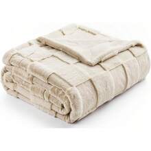 Checkered White Faux Rabbit Fur Throw Blanket, Soft Fuzzy Fluffy Minky Cream Furry Blankets For Couch, Bed (50 * 60 Inches Ivory) - 譚 - 查看 1