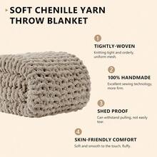 Chunky Knit Blanket - Soft Chenille Yarn Throws 40x50: Handmade Thick Cable Crochet Blanket - Large Chunky Yarn Rope Knot Throw For Couch, Sofa, Bed Home Decor - 淺亞麻色 - 查看 2