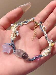 2 chiếc vòng tay dệt thủ công với mặt dây chuyền hình mèo và ngôi sao dễ thương, món quà độc đáo cho bạn thân, vợ, lễ hội, trang sức động vật, 1 màu xanh và 1 màu vàng, màu mặt dây chuyền ngẫu nhiên - 2 dây đeo cổ tay - Xem 6