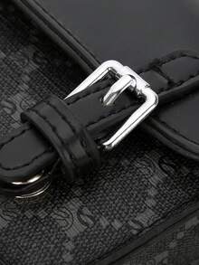 Minimalist Mini Box Shaped Crossbody Bag, "Peach Tree" Design - Black - View 11