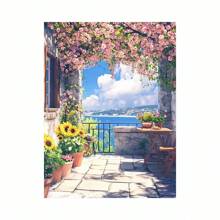 Kit da ricamo in diamanti 5D con scena di lago tranquillo - kit completo con puntini rotondi, scena di una barca e di una finestra su tela, decorazione per la casa vivace, nuovo kit di pittura di diamanti