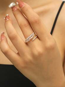 1 件优雅简约彩色方晶锆石叶子装饰戒指黄金首饰适合女士日常休闲装或派对配饰 - 銀色 - 查看 11