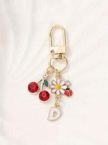 1 件合金 A-Z 字母樱桃雏菊甲虫字母吊坠钥匙扣时尚创意设计生日礼物配饰、母亲节礼物女士、夏季包包挂饰、女士时尚配饰、鲜艳的花朵设计、耐用的金属钥匙扣、美观的礼物创意、新奇钥匙扣 - 金色 - 查看 14