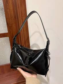 2025 最新款女士单肩包，小巧手提包，设计独特，休闲又时尚，PU 皮革，可调节肩带，宽敞空间，春夏 - 黑色 - 查看 2