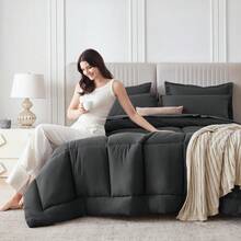 1件装豪华酒店级床罩，大号/特大号可选，3D立体聚酯纤维填充，四季通用，带4个角环，可机洗，超细纤维材质。 - 深灰色 - 查看 2