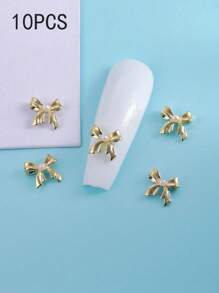 10 pezzi di decorazioni per unghie con perle e fiocchi, accessori arte di unghie in metallo 3D con perle, in oro e argento, gioielli per unghie 3D, forniture per unghie, adatte per saloni di manicure e uso personale