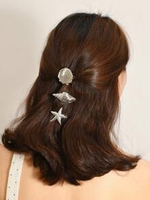 3 peças/6 peças Grampo de Cabelo Feminino de Metal Moda Personalizado Elegante Acessórios de Cabelo Estilo Y2K Grampo de Cabelo Decorativo em Formato de Concha Caurim e Estrela do Mar, Itens Escolares