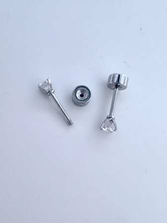 6 par/set damer och herrar broskörhängen med platt baksida i kirurgiskt stål, 3 mm rund CZ-skruvörhänge för broskpiercingsmycken