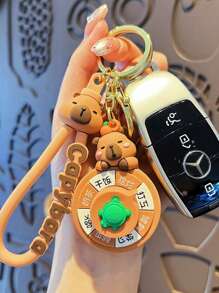 1pc Original Capybara Spinning Keychain, Cute Cartoon Capybara Keyring, Handbag Charm, Small Gift Car Accessories