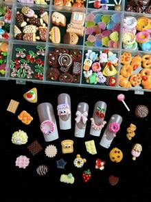 1Box Random Mixed ABS Cartoon Chocolate Chip Cookies Nail Charms, Bread, Ice Cream, Strawberries, Mushrooms,3D Cute Simulated Desserts ,Personalized Nail Art Accessories DIY - Nhiều màu - Xem 4