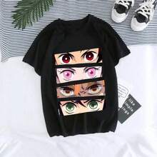 Oversized T-Shirt Women Kaus Grafis Anime Demons Slayers Uniseks Tanjirou T-Shirts Kamado Kaus Kimetsu No Yaiba Nezuko - 黑色 - 查看 1