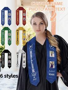 1pc Customized 2025 Graduation Shawl, Personalized Logo, Text, Photo Graduation Shawl Trim, Select Quality Graduation Shawl, 6 Colors Available, Customized According To Your Design, Graduation Gift Idea, Quality Wrinkle-Resistant Fabric, Classic Arrow-Shaped Design To Capture Memorable Graduation Moments - Multicolor - View 12