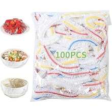 100 个可重复使用的弹性塑料碗盖 - 适用于微波炉，可拉伸食品储存盖，用于面包发酵、剩菜、野餐和露营（适合最大 14.9 英寸的碗）