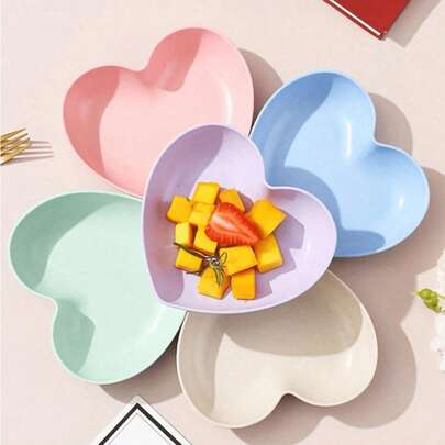 5/1 件套心形塑料零食盘、水果盘、甜点盘、蛋糕盘、早餐盘、厨房用具、餐饮配件，适用于糖果、水果、家居、户外、派对、学校用品（多色可选）