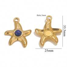 4 pièces Pendentif en acier inoxydable 304 doré, étoile de mer et pierre naturelle, DIY bijouterie, convient pour que les femmes le portent lors de vacances d'été à la plage