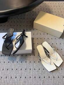 Giày sandal cao gót kiểu Pháp dành cho nữ, sandal da hở mũi gót mỏng mùa hè mới với quai ngang mắt cá chân, dép xỏ ngón gót thấp. - màu đen - Xem 7