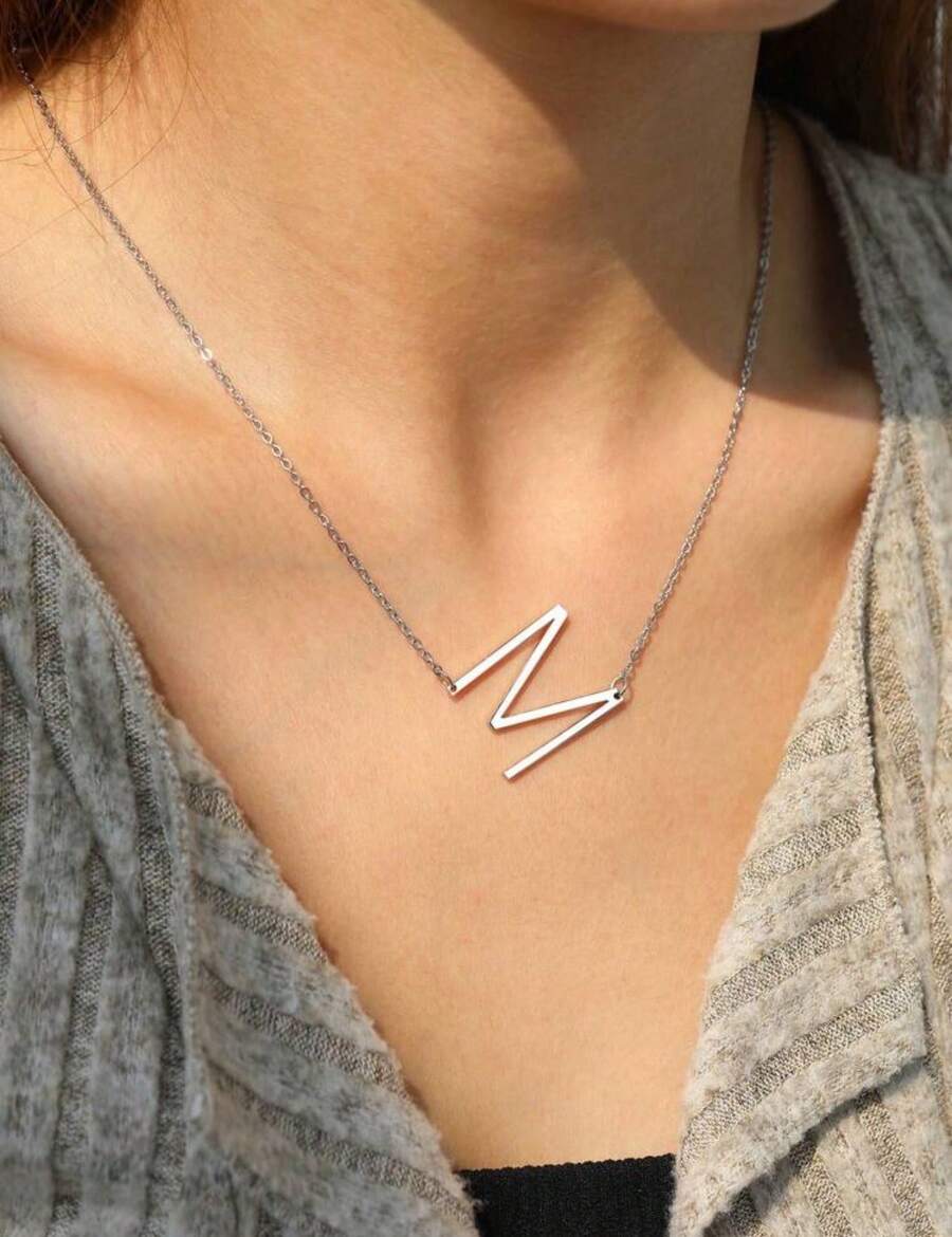 Elegant Women Stainless Steel Letter Pendant Necklace - Bạc - Xem 1