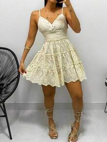 Women's Short Laise Summer Dress With Straps+Lining+Cup - Màu be - Xem 4