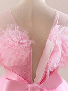 Girls Princess Long Dress Sweet Pink High-End Holiday Party Piano Recital Lace Patchwork Sequin Decor Lovely Tulle Cake Skirt Sleeveless Vest Tulle Net Dress For Dance Birthday Party Performance Maxi Gown - Pink - View 8