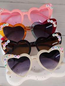 1 PC Personalized Name Sunglasses, Custom Sunglasses For Woman, Heart Shaped Sunglasses Personalized Name Glasses, Bridesmaid Glasses, Newlyweds Glasses, Bridal Sunglasses, Wedding Glasses - Random Colored Letters - View 3