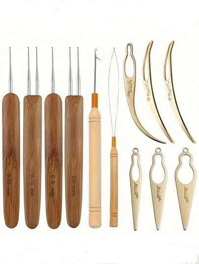 1 Set Dreadlock Tool Kit, 12pcs Dreadlock Crochet Hook Set, Wooden Single & Double-Ended Weaving Crochet Hooks, Dreadlock Braiding Hooks, Hair Decor Accessories (Gold, Silver, Rose Gold) ,Hair Styling Kit ,Hair Tool For Barber Salon Beauty Travel Essential,Hair Products,Hair Cares,Hair Accessories