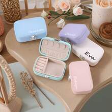1 pieza Caja de joyería personalizada de color macaron, de gran capacidad, unicolor, portátil para viajes, para almacenamiento de anillos y collares, regalo de moda y romántico para el Día de la Madre, Día de San Valentín, personalizado, caja multifuncional para organizar maquillaje y joyería.