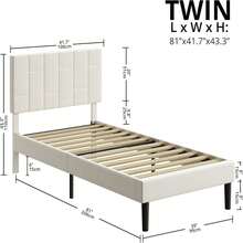Estructura de cama de tamaño individual/individual XL con cabecero, cama de plataforma tapizada moderna con soporte de listones de madera, sin ruido, no requiere caja de resortes, beige - Beis - Ver 4