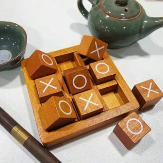 Classic Wooden Tic Tac Toe Game Set - 9 Blocks & 1 Base - For Ages 14+, Suitable For Perfect Family Game Night & Home Decor | Fits Coffee Table, Living Room, Desk - Ideal For Adult Game Night, Perfect Party Game, Farmhouse Coffee Table Decor - No Batteries Required