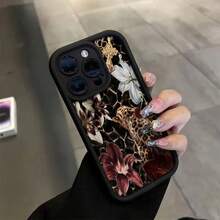 The TPU Phone Case Features A Leopard Lily Floral Design, Exuding A Vintage Elegance, And Is Compatible With Iphone 15 Pro Max, Iphone 14/13 Pro/12/11/7/5, 2P/X/Xr/Xs Max, Made With High-Quality Silicone For Full-Body Protection. - Black - View 2