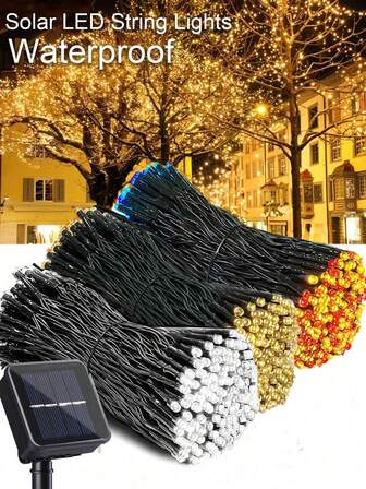 1 件太阳能灯串户外灯串防水 32M/22M/12M/7M//6.5/5M 、20/30/50/100/200/300LED 太阳能灯串带 8 种照明模式适用于花园露台庭院栅栏圣诞树装饰带童话灯氛围暖白/多色/白色适用于户外树、庭院、婚礼、凉亭、派对、家庭、草坪、露营和节日装饰花园灯