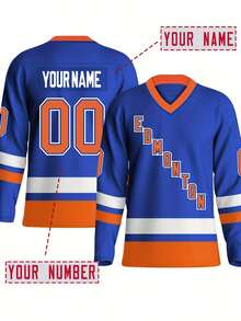 Customizable Name And Number Men's Ice Hockey Sports Shirt Edmonton Blue Embroidered Casual Outdoor Sports Long Sleeves Ice Hockey Jersey Custom Size S-XXL - Blue - View 1