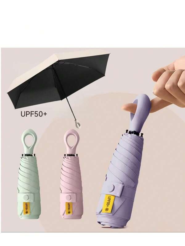 Paraguas plegable portátil de 5 pliegues con doble propósito, protección UV para soleado y lluvioso, paraguas mini portátil en cápsula con asa de lazada para transporte fácil, refrescante para el verano, playa, viaje