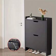 2 Drawer Shoe Rack Shoes Storage Cabinet Wooden Cupboard Organiser Holder Stand - Black - View 9