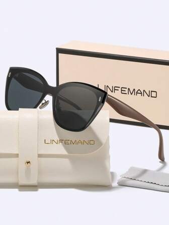 LINFEMAND 女士时尚猫眼镜框眼镜，时尚醋酸纤维材质装饰，适合日常佩戴、驾驶、暑假、摄影、送礼