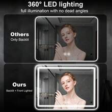 LED Bathroom Mirror Anti-Fog Wall Mirror With Lights Stepless Dimmable, Lighted Bathroom Mirrors For Wall, Rectangle Bathroom Vanity Mirror With Front And Backlight - 90*60cm - Xem 3