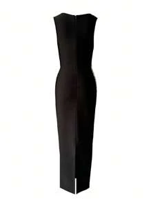 Vestido de vendaje con cuentas para mujer, ropa de Body ceñido sin mangas sexy para celebridad, fiesta elegante