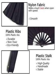 Large Clap Fans For Line Dancing Folding Hand Rave Fan Nylon Cloth Foldable For Line Dancing Festival Craft Dance Decoration For Party Favors(Simple Pattern,Black) Summer Cooling,Beach,Travel