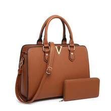 TEPILTE Women's Fashion Tote Bag Handbag And Wallet Two Piece Set, Top Handle Women's Shoulder Bag Crossbody Bag, Multi-Compartment Travel Bag Clutch Bag With Shoulder Strap For Shopping, Work, Travel - 棕色 - 查看 2