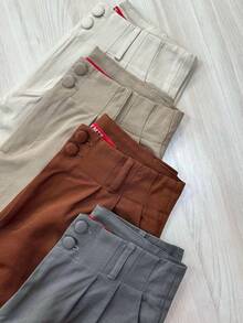 ISADORA MODA Women's Carrot Pants Twill, 2 Buttons, With Pockets, Solid Color() - Xám - Xem 2