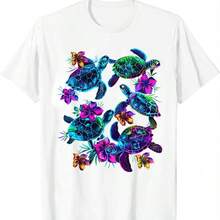 Funny Colorful Marine Life Turtle T Shirt  A Garden Under The Waves Women Men Clothing Streetwear Graphic T Shirts Anime Clothes - White - View 1
