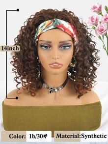 14inch HeadBand Wig Kinky Curly Wig For Women,  Deep Wave Headband Wig Glueless Half Wigs Synthetic Hair Curly Headband Wig Ombre Brown - 1b/30# - View 5