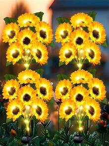 1pc/2pcs Solar Powered Sunflower LED Light - Auto On/Off, Stake Mounted Outdoor Decor, Realistic Yellow Petals And Dark Center, Suitable For Garden, Pathway, Lawn, Fence - High Quality Landscape Lighting, Path Lighting | Sunflower Light | LED Flower Light, Solar Garden Light - Yellow - View 5