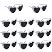 11pcs Heart Shaped Glasses Photo Booth Props, Suitable For Men & Women, Singles Party, Christmas, Birthday, Holiday Party Decoration