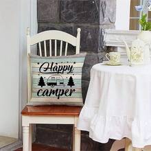 4pcs, Polyester,Happy Camper Pillow Covers Vintage Rustic Wood Background Inspirational Quotes Home Outdoor Decorative Throw Pillow Case Cushion Cover Set Of 4, 16x16 18x18 20x20 Inches,Single-Sided,No Pillow Core - Multicolor - View 4