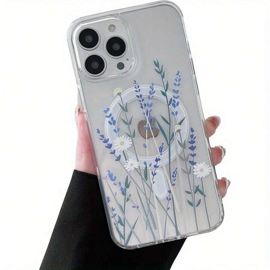 Magnetic Phone Case For Iphone17 Promax Air S25 Edge S24FE S23Plus S22+ ULTRA, 16/15/14/13/12 Pro Max 16 Plus, Fashion Pattern Design Transparent Acrylic Magnetic Phone Case, Shockproof Classic Hybrid Transparent Phone Case. - 淺藍色 - 查看 1