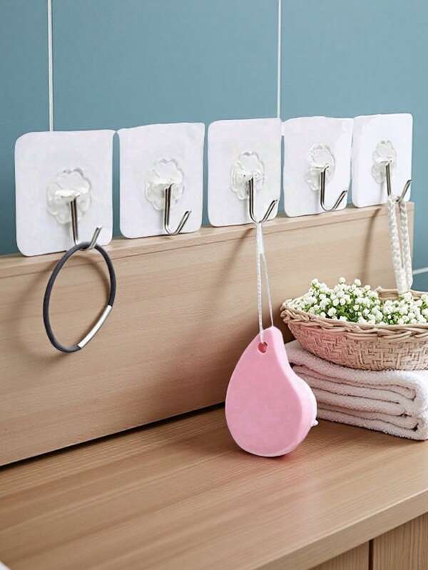 ‌No Drill Heavy Duty Adhesive Hooks - Punch-Free Wall Hanger For Kitchen Bathroom, Multifunctional Storage Organizer & Mother's Day Gift - Transparent PVC Hooks