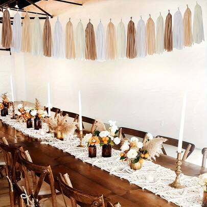 20pcs Boho Rainbow Shower Party Decor Tassel Garland - Neutral Birthday Wedding Bride Bridal Peach Tassel Hanging Backdrop, Engagement Bachelorette Christmas Decoration Room Decor Bedroom Decor Home Decor Wall Decor