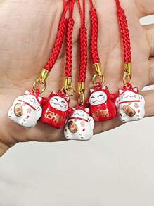 1pc Japanese Lucky Cat Keychain - Cute Maneki Neko Bell Charm, Perfect For Bags, Phones, And Keys, Adorable Lucky Cat Pendant With Omamori Charm For Prosperity And Protection