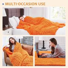 Chunky Knit Blanket - Soft Chenille Yarn Throws 40x50: Handmade Thick Cable Crochet Blanket - Large Chunky Yarn Rope Knot Throw For Couch, Sofa, Bed Home Decor - 橘色 - 查看 5