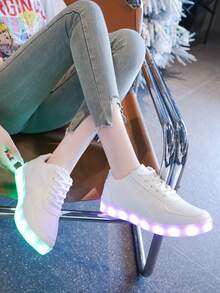 USB Charging LED 16-Color Mode Luminous Casual Sports Shoes For Men And Women, Couples, Students, Street Dance, Glow In The Dark, Adults, Flat Shoes, Solid Color Sneakers